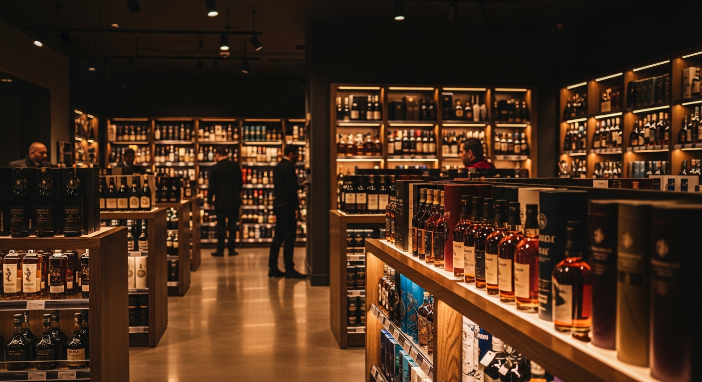 Discount Liquor King interior with warm amber lighting